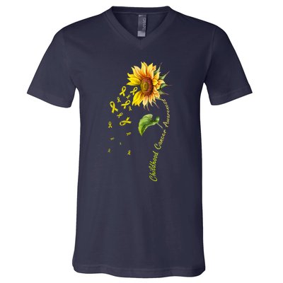 Childhood Cancer Awareness Sunflower Design V-Neck T-Shirt