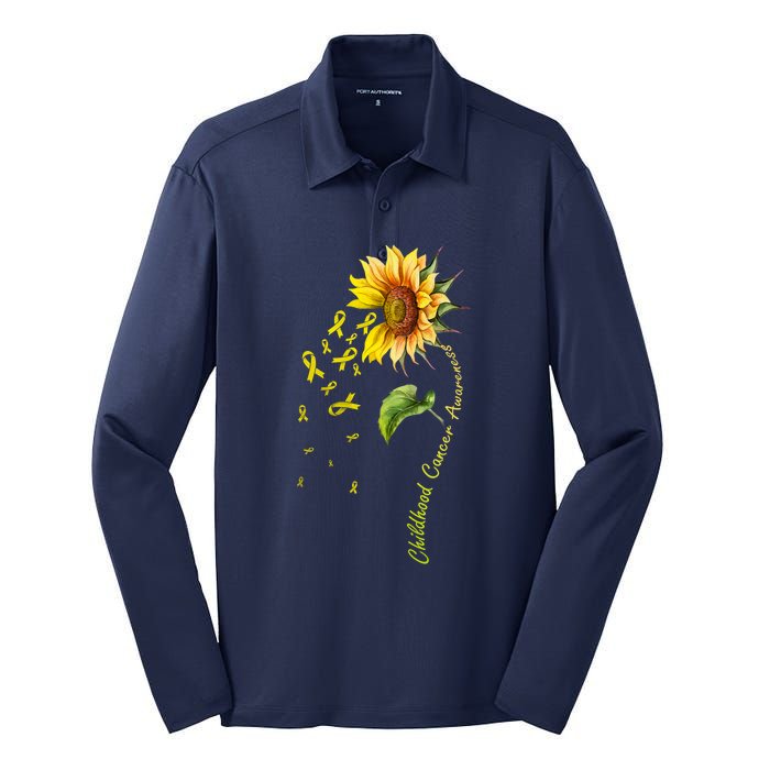 Childhood Cancer Awareness Sunflower Design Silk Touch Performance Long Sleeve Polo