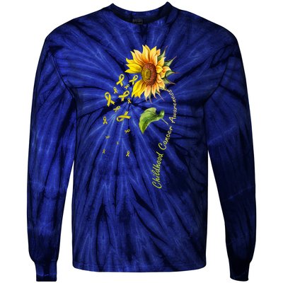 Childhood Cancer Awareness Sunflower Design Tie-Dye Long Sleeve Shirt