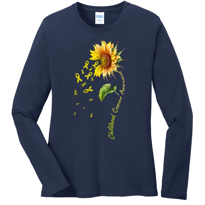 Childhood Cancer Awareness Sunflower Design Ladies Long Sleeve Shirt