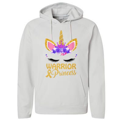 Childhood Cancer Awareness Unicorn Warrior Princess Performance Fleece Hoodie