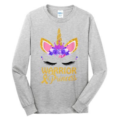 Childhood Cancer Awareness Unicorn Warrior Princess Tall Long Sleeve T-Shirt