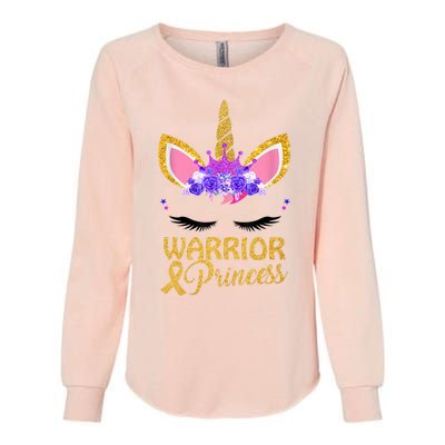 Childhood Cancer Awareness Unicorn Warrior Princess Womens California Wash Sweatshirt