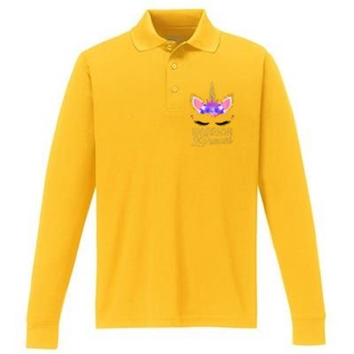 Childhood Cancer Awareness Unicorn Warrior Princess Performance Long Sleeve Polo