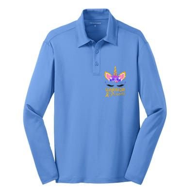 Childhood Cancer Awareness Unicorn Warrior Princess Silk Touch Performance Long Sleeve Polo