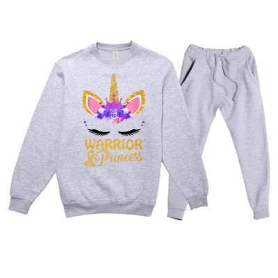 Childhood Cancer Awareness Unicorn Warrior Princess Premium Crewneck Sweatsuit Set