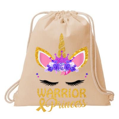 Childhood Cancer Awareness Unicorn Warrior Princess Drawstring Bag