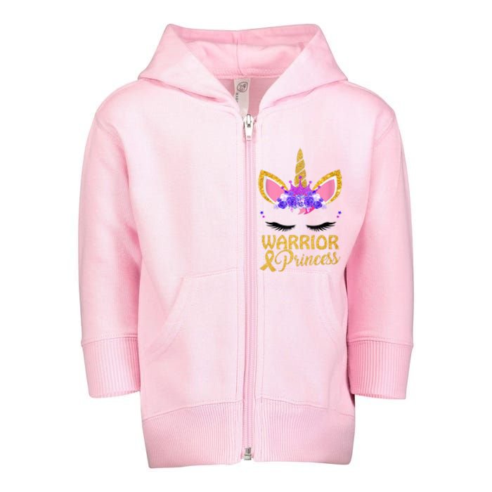 Childhood Cancer Awareness Unicorn Warrior Princess Toddler Zip Fleece Hoodie