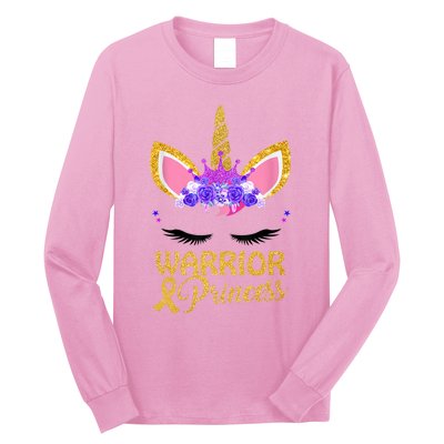 Childhood Cancer Awareness Unicorn Warrior Princess Long Sleeve Shirt