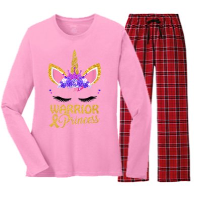 Childhood Cancer Awareness Unicorn Warrior Princess Women's Long Sleeve Flannel Pajama Set 