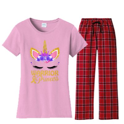 Childhood Cancer Awareness Unicorn Warrior Princess Women's Flannel Pajama Set