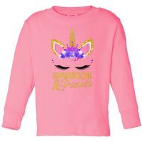 Childhood Cancer Awareness Unicorn Warrior Princess Toddler Long Sleeve Shirt