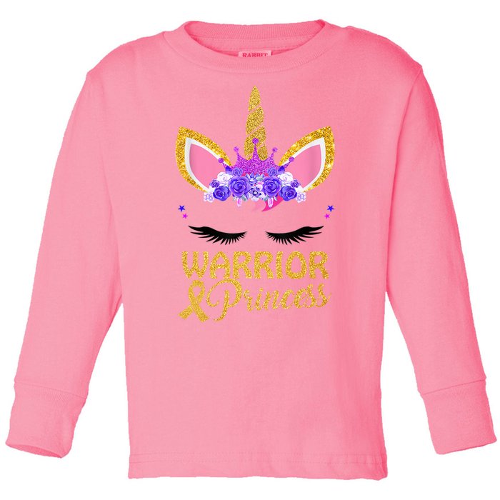 Childhood Cancer Awareness Unicorn Warrior Princess Toddler Long Sleeve Shirt