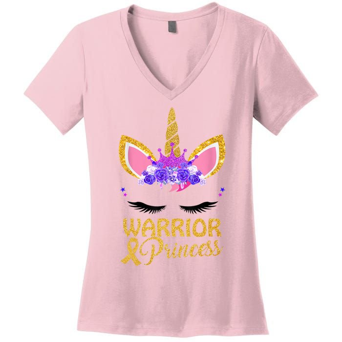 Childhood Cancer Awareness Unicorn Warrior Princess Women's V-Neck T-Shirt