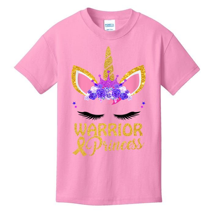 Childhood Cancer Awareness Unicorn Warrior Princess Kids T-Shirt