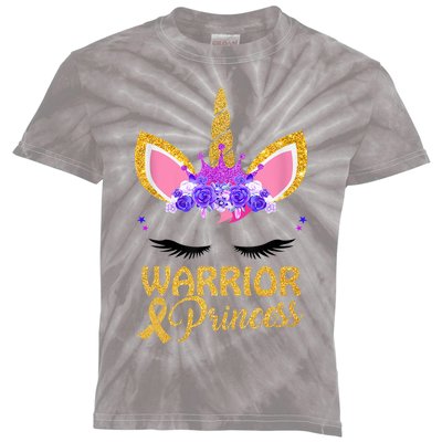 Childhood Cancer Awareness Unicorn Warrior Princess Kids Tie-Dye T-Shirt