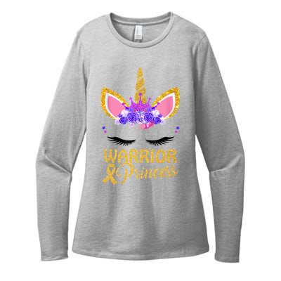 Childhood Cancer Awareness Unicorn Warrior Princess Womens CVC Long Sleeve Shirt