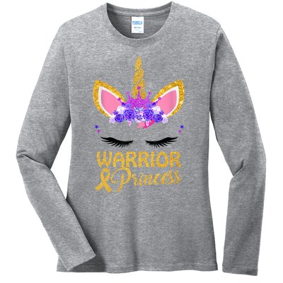 Childhood Cancer Awareness Unicorn Warrior Princess Ladies Long Sleeve Shirt