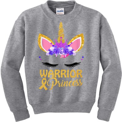 Childhood Cancer Awareness Unicorn Warrior Princess Kids Sweatshirt