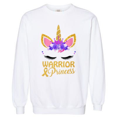 Childhood Cancer Awareness Unicorn Warrior Princess Garment-Dyed Sweatshirt