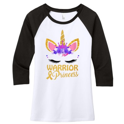 Childhood Cancer Awareness Unicorn Warrior Princess Women's Tri-Blend 3/4-Sleeve Raglan Shirt