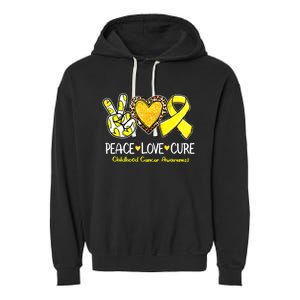 Childhood Cancer Awareness Love Cure Yellow Ribbon Garment-Dyed Fleece Hoodie