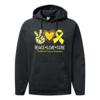 Childhood Cancer Awareness Love Cure Yellow Ribbon Performance Fleece Hoodie