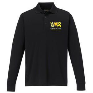 Childhood Cancer Awareness Love Cure Yellow Ribbon Performance Long Sleeve Polo