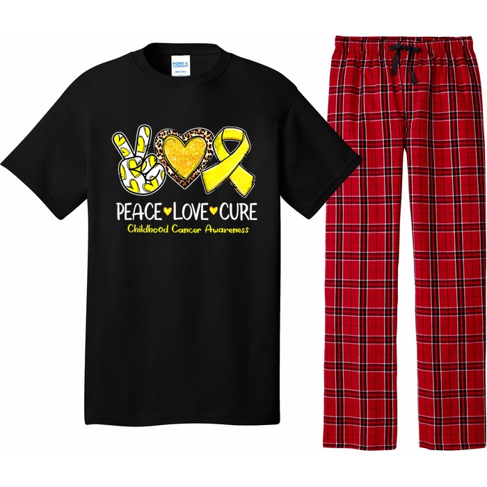 Childhood Cancer Awareness Love Cure Yellow Ribbon Pajama Set