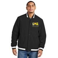 Childhood Cancer Awareness Love Cure Yellow Ribbon Insulated Varsity Jacket