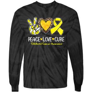 Childhood Cancer Awareness Love Cure Yellow Ribbon Tie-Dye Long Sleeve Shirt