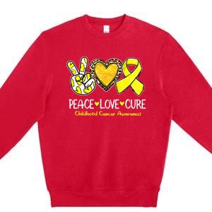 Childhood Cancer Awareness Love Cure Yellow Ribbon Premium Crewneck Sweatshirt