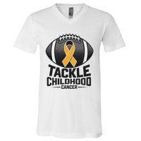 Childhood Cancer Awareness Tackle Childhood Cancer Football Gift V-Neck T-Shirt