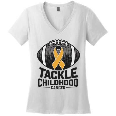 Childhood Cancer Awareness Tackle Childhood Cancer Football Gift Women's V-Neck T-Shirt