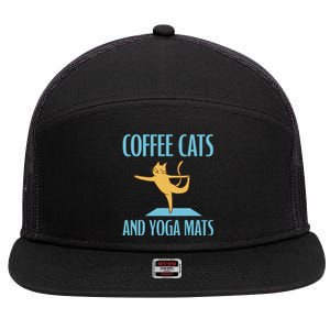 Coffee Cats And Yoga Mats Relaxation Meditation 7 Panel Mesh Trucker Snapback Hat