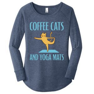 Coffee Cats And Yoga Mats Relaxation Meditation Women's Perfect Tri Tunic Long Sleeve Shirt