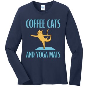 Coffee Cats And Yoga Mats Relaxation Meditation Ladies Long Sleeve Shirt