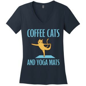 Coffee Cats And Yoga Mats Relaxation Meditation Women's V-Neck T-Shirt