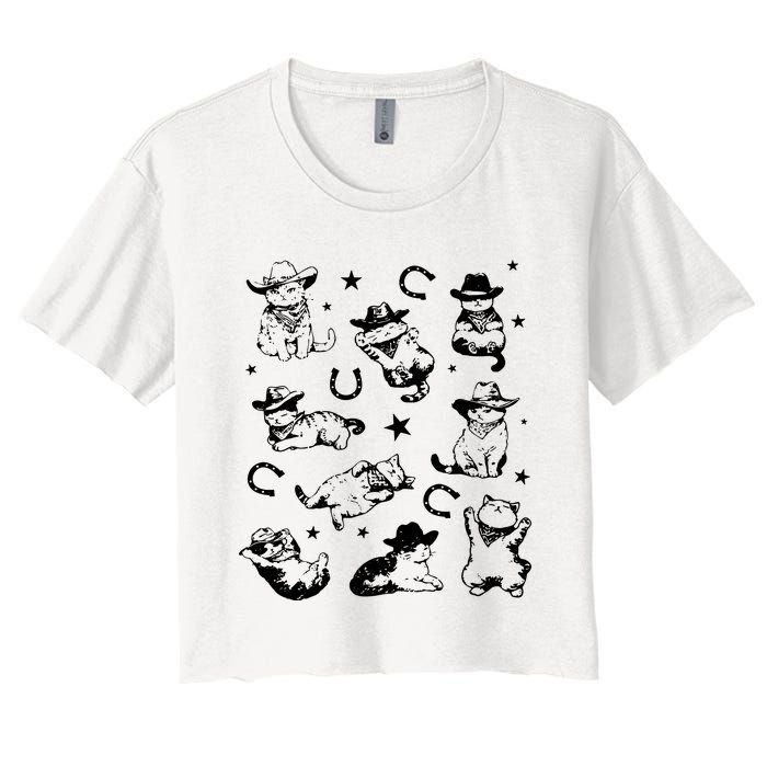 Cowboy Cats And Kittens Western Cowboy Vintage Women's Crop Top Tee