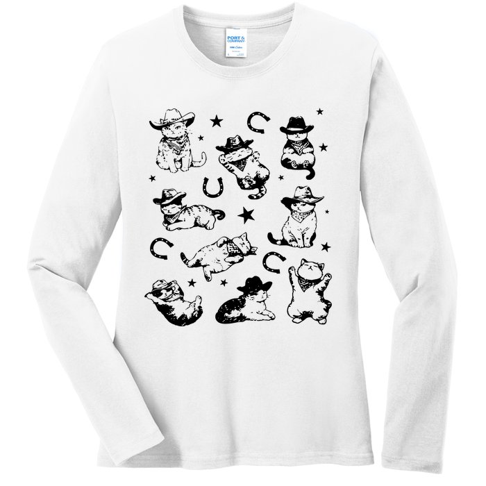 Cowboy Cats And Kittens Western Cowboy Vintage Ladies Long Sleeve Shirt