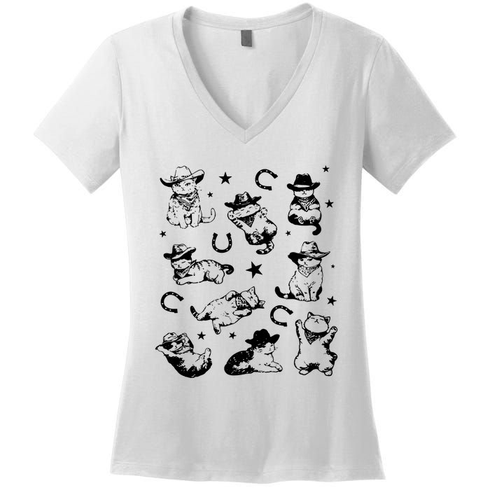 Cowboy Cats And Kittens Western Cowboy Vintage Women's V-Neck T-Shirt