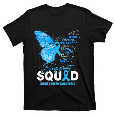 Colon Cancer Awareness Support Aquad Butterfly T-Shirt