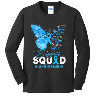 Colon Cancer Awareness Support Aquad Butterfly Kids Long Sleeve Shirt