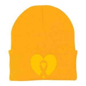 Childhood Cancer Awareness Heart Ribbon Pocket Knit Cap Winter Beanie