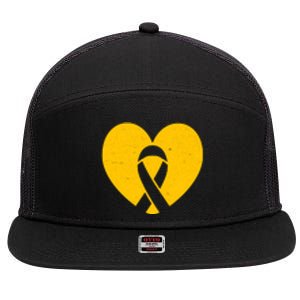 Childhood Cancer Awareness Heart Ribbon Pocket 7 Panel Mesh Trucker Snapback Hat