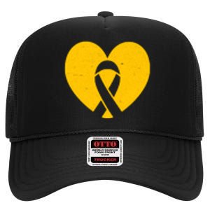 Childhood Cancer Awareness Heart Ribbon Pocket High Crown Mesh Back Trucker Hat