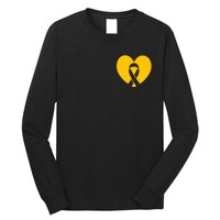 Childhood Cancer Awareness Heart Ribbon Pocket Long Sleeve Shirt