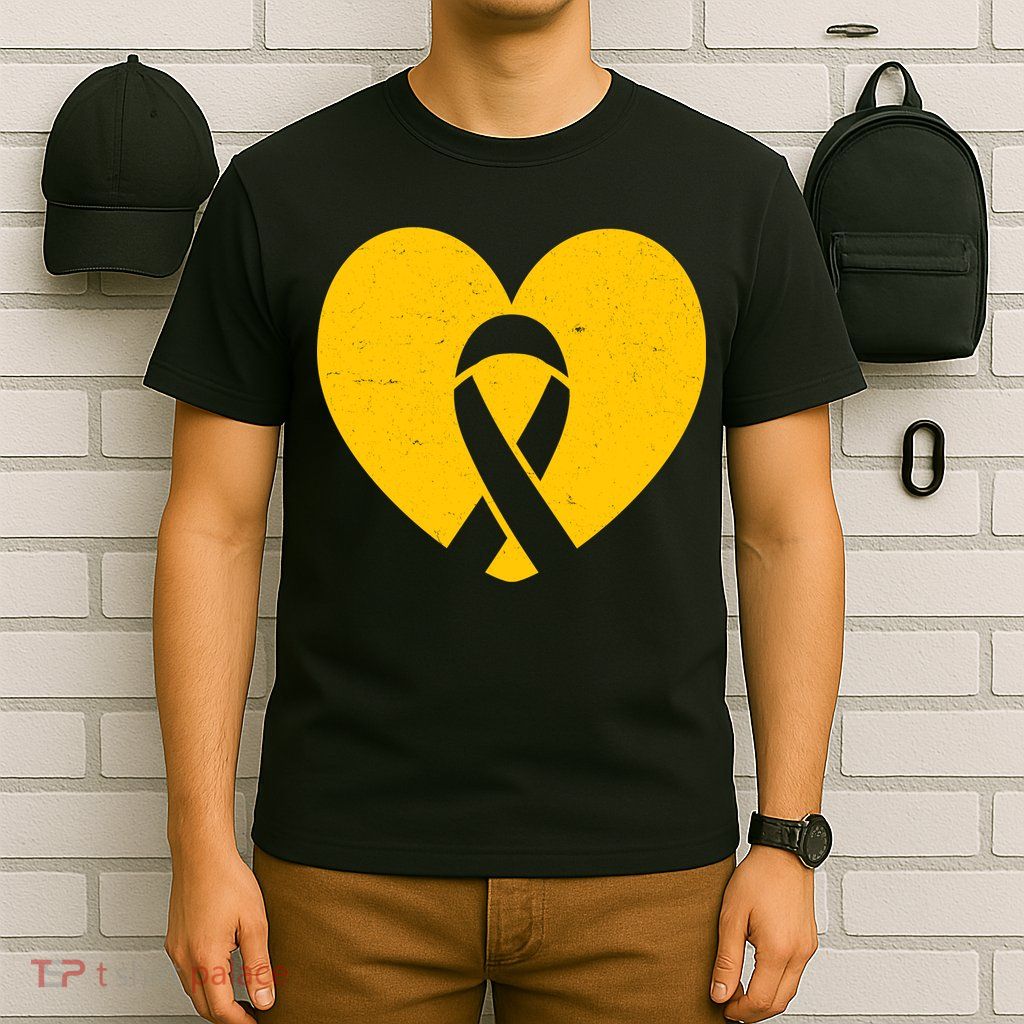 Childhood Cancer Awareness Heart Ribbon Pocket T-Shirt