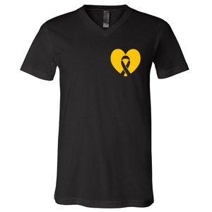 Childhood Cancer Awareness Heart Ribbon Pocket V-Neck T-Shirt