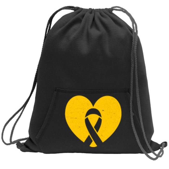 Childhood Cancer Awareness Heart Ribbon Pocket Sweatshirt Cinch Pack Bag